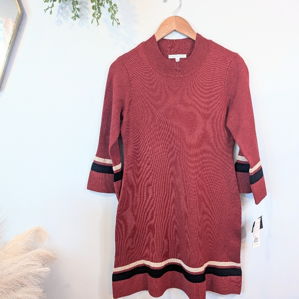 New Sandra Darren Maroon Long Sleeve Dress Sz M